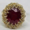 14KT YELLOW GOLD 9.91CTS RUBY AND 1.00CTS DIAMOND RING