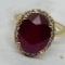 14KT YELLOW GOLD 7.80CTS RUBY  AND .30 CTS DIAMOND RING