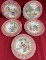 LOT OF 5  MATCHING PLATES W/ PINK BORDER - ASIAN THEME