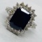 14KT WHITE GOLD 5.37CTS BLUE SAPPHIRE AND 1.30CTS DIAMOND RING