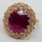 14KT ROSE GOLD 5.86CTS RUBY AND .75CTS DIAMOND RING