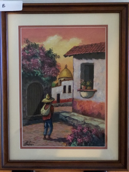 FRAMED WATERCOLOR "MARTINEZ" 9"X12" WALNUT FRAME