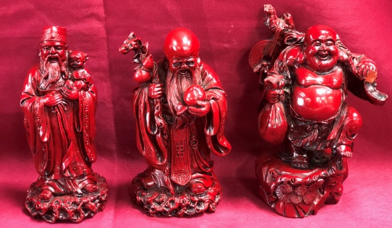 LOT OF THREE SCULPTURES - ASIAN - 9 INCH TALL