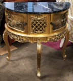 HALF MOON GOLD PAINTED MARBLE TOP ENTRY CABINET