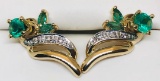 14KT YELLOW GOLD EMERALD AND DIAMOND EARRINGS 3.8GRS
