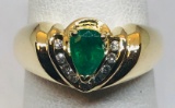 14KT YELLOW GOLD EMERALD AND DIAMOND RING  3.7 GRS