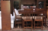 COUNTER HIGH TABLE & 6 BARSTOOLS  - BROWN SEATS