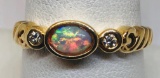 14KT YELLOW GOLD OPAL AND DIAMOND RING 3.3GRS