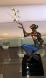 BRONZE SCULPTURE - LADY W/ BIRDS