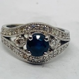14KT WHITE GOLD 1.69CTS BLUE SAPPHIRE AND 1.00CTS DIAMOND RING