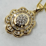 14KT YELLOW GOLD 1.00CTS DIAMOND PENDANT WITH CHAIN