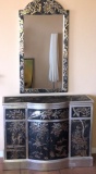 ORNATE SILVER DESIGNER QUALITY CABINET W/ MATCHING MIRROR