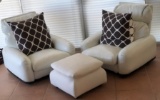 TWO LEATHER CHAIRS & OTTOMAN