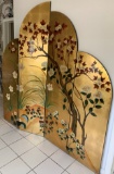 4- PANEL GOLD COLOR SCREEN WITH TREE PRINT
