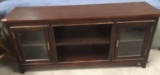 MAHOGANY TV STAND CABINET WITH GLASS DOORS