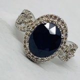 14KT WHITE GOLD 4.20CTS BLUE SAPPHIRE AND 1.33CTS DIAMOND RING