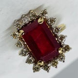 14KT YELLOW GOLD 8.12CTS RUBY AND 1.50CTS DIAMOND RING