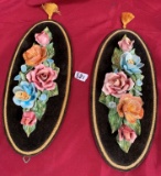 LOT OF TWO OVAL FLORAL WALL DCOR ARTWORK - MADE IN ITALY