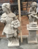 LOT OF TWO OUTDOOR STATUES - GIRL WITH BASKET & THE READER