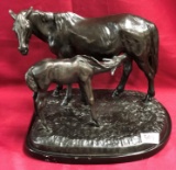 SIGNED BRONZE HORSES ON MARBLE BASE - 14