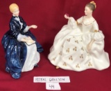 (2) ROYAL DOULTON PORCELAIN FIGURINES  - BLUE & WHITE DRESS