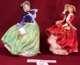 (2) ROYAL DOULTON PORCELAIN FIGURINES  - RED & GREEN DRESS
