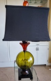 NICE ART GLASS TABLE LAMP W/ BLUE SHADE