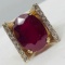 14KT YELLOW GOLD 18.12CTS RUBY AND .85CTS DIAMOND RING