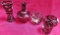 LOT OF (5) RUBY RED CUT TO CLEAR CRYSTAL PIECES