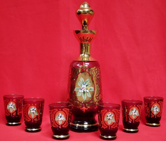 RUBY RED DECANTER & GLASSES