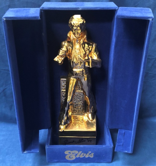 GOLD ELVIS DECANTER IN BLUE COLLECTIBLE BOX - SEE PICS