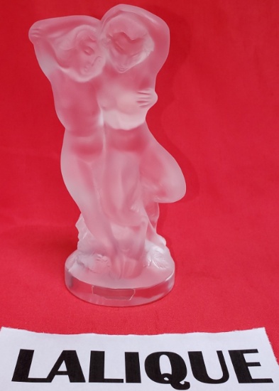 LALIQUE CONTEMPORARY CRYSTAL FIGURINE OF 2 NUDE FEMALES