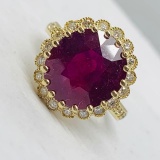 14KT YELLOW GOLD 6.80CTS RUBY AND .50CTS DIAMOND RING