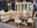 UNIQUE FORMAL DINING SUITE - TABLE & 4 CHAIRS, CHINA CABINET & SIDEBOARD