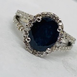 14KT WHITE GOLD, 3.21CT SAPPHIRE & 0.60CT DIAMOND RING