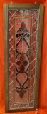 ANTIQUE OAK FRAMED STAIN GLASS FROM NEW YORK HOME 51X17