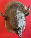 SIGNED & NUMBER (1/50) BRONZE BISON HEAD ON WOOD STAND