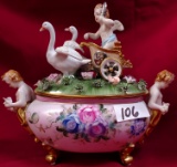 FINE EUROPEAN PORCELAIN CENTER PIECE  - KIDS & SWANS