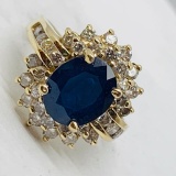 14KT YELLOW GOLD 3.63CTS BLUE SAPPHIRE  AND 1.30CTS DIAMOND RING