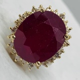 14KT YELLOW GOLD 16.95CTS RUBY AND .87CTS DIAMOND RING