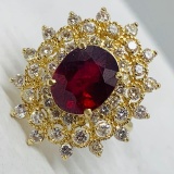 14KT YELLOW GOLD 5.79 RUBY AND 1.43CTS RUBY RING