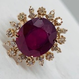 14KT ROSE GOLD 10.48CTS RUBY AND .62CTS DIAMOND RING