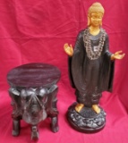 BUDDHA & WOOD CARVED PEDESTAL