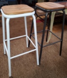 TWO WMC WOOD TOP STOOLS