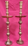 PAIR OF TALL BRASS CANDLE HOLDERS