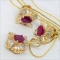 14KT YELLOW GOLD 4.00CTS RUBY AND 4.50CTS DIAMOND PENDANT AND EARRING SET