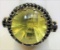 14 KT YELLOW GOLD WITH ROUND CITRINE SURROUNDED BY BLACK DIAMONDS 12.5 GRAMS