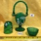 LOT OF TWO GREEN FENTON PIECES - BASKET AND VASE W/ COVER
