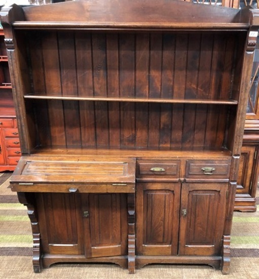 UNIQUE ANTIQUE DESK WITH BOOKCASE - WALNUT