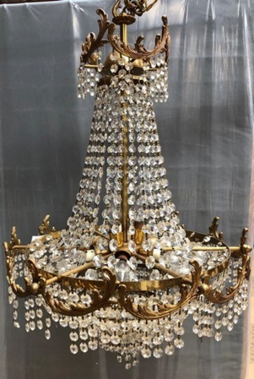 ANTIQUE BRASS  CRYSTAL CHANDELIER